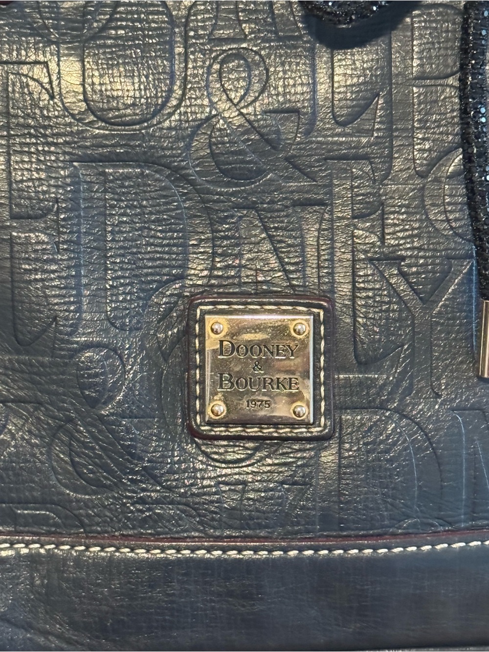 Dooney & Bourke Navy Embossed Leather Satchel with Removable Strap - Picture 3 of 12